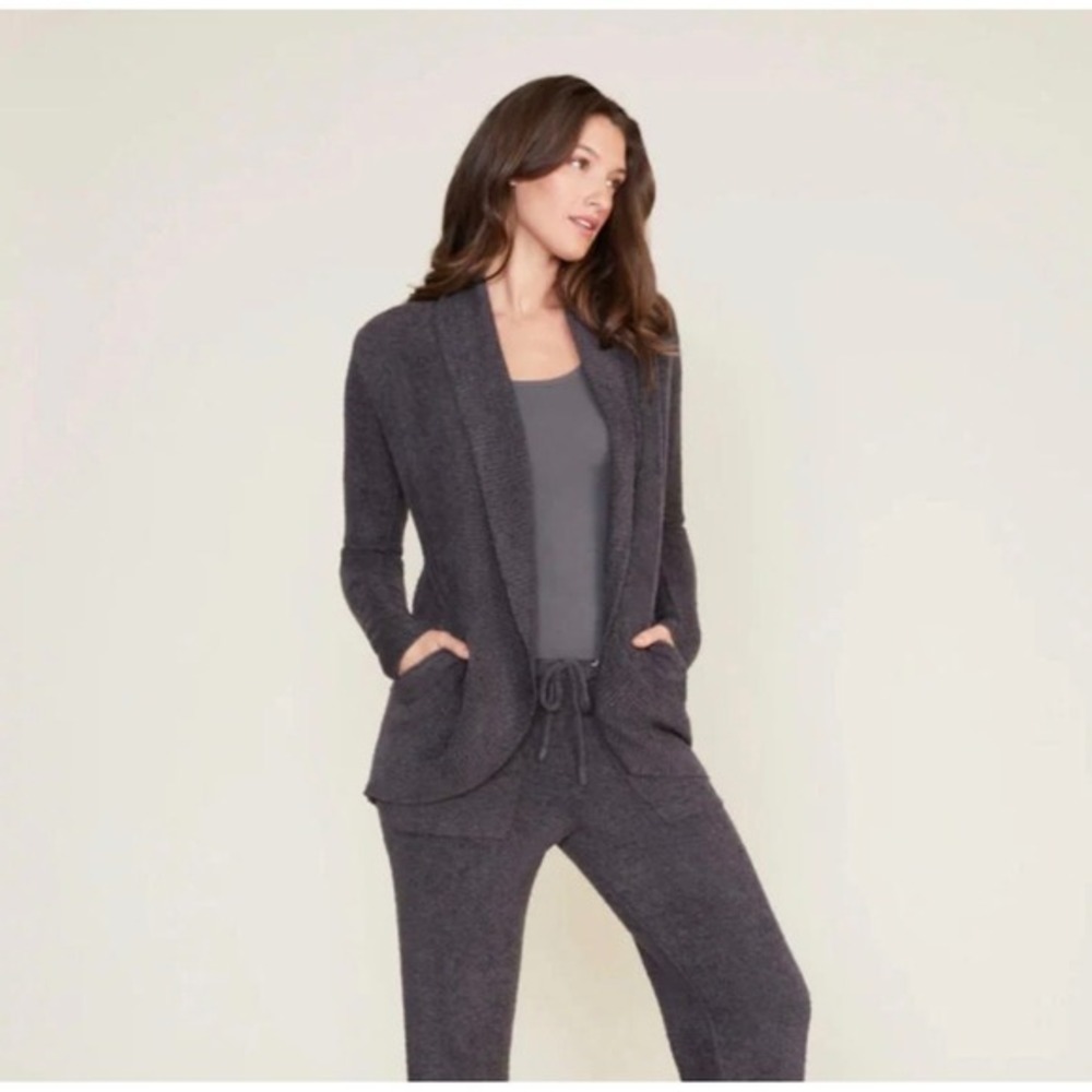 Barefoot Dreams CozyChic Ultra Lite Cardigan Gray Shawl Collar Medium